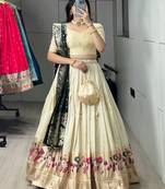 rama green silk blend zari weaving anarkali lehenga choli