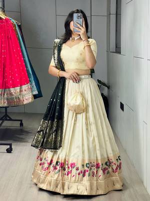 rama green silk blend zari weaving anarkali lehenga choli 3