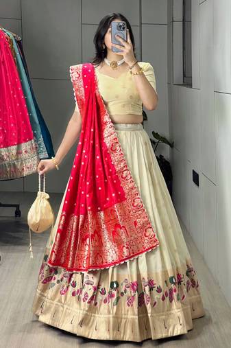 rani pink silk blend weaving anarkali lehenga choli 