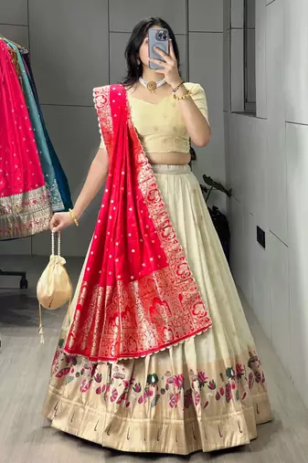 rani pink silk blend weaving anarkali lehenga choli 
