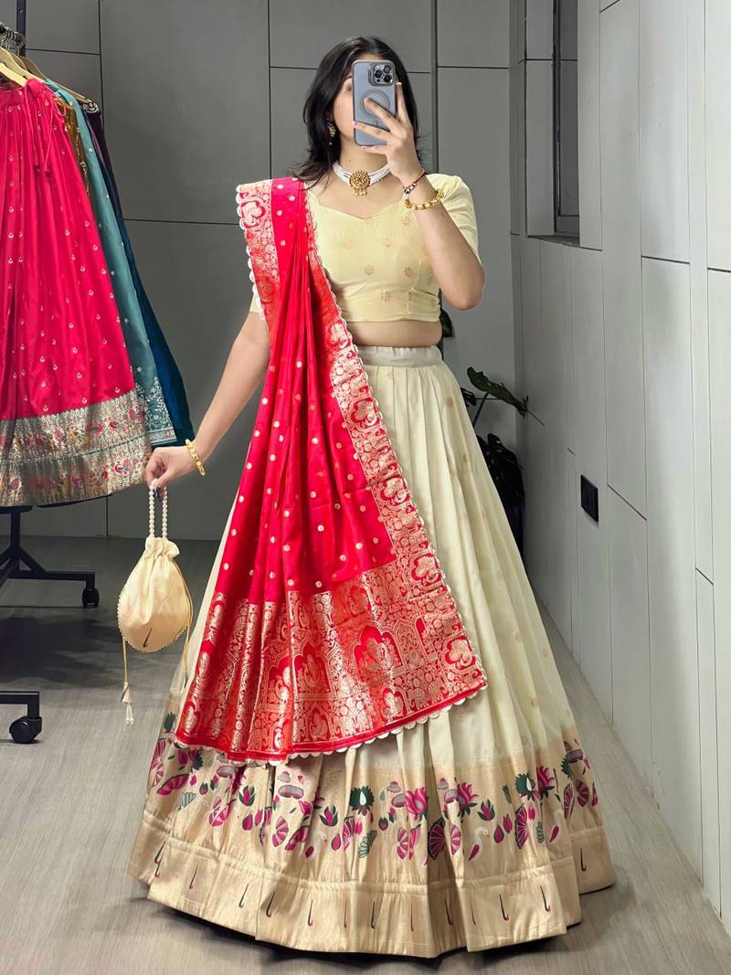 rani pink silk blend weaving anarkali lehenga choli 