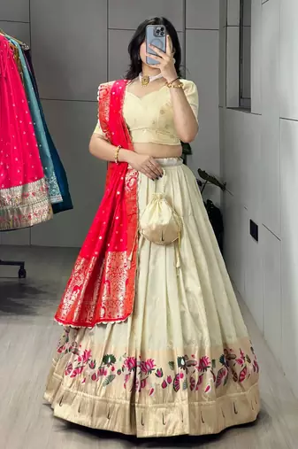 rani pink silk blend weaving anarkali lehenga choli 