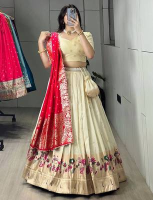 rani pink silk blend weaving anarkali lehenga choli  3