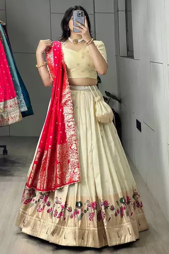 rani pink silk blend weaving anarkali lehenga choli 