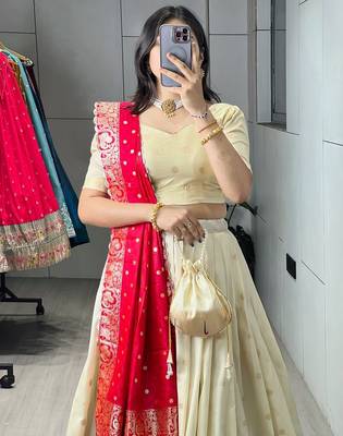rani pink silk blend weaving anarkali lehenga choli  4