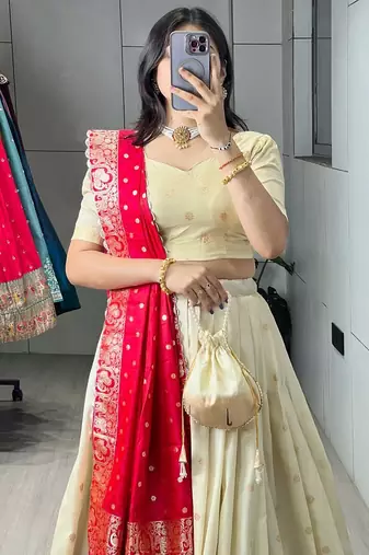 rani pink silk blend weaving anarkali lehenga choli 