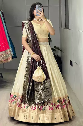 wine silk blend zari lehenga choli