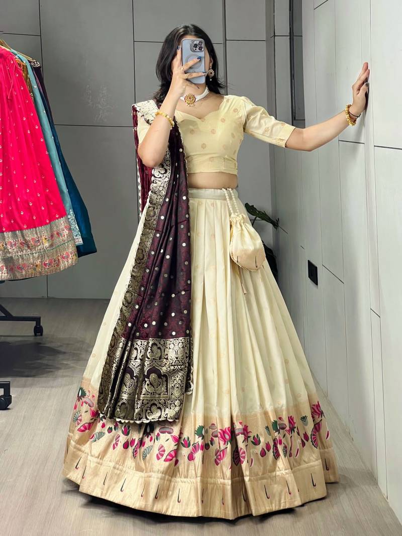wine silk blend zari lehenga choli