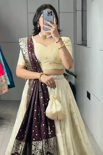 wine silk blend zari lehenga choli