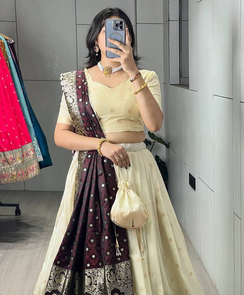 wine silk blend zari lehenga choli