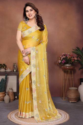 Designer Party Wear Floral Embroidery Saree