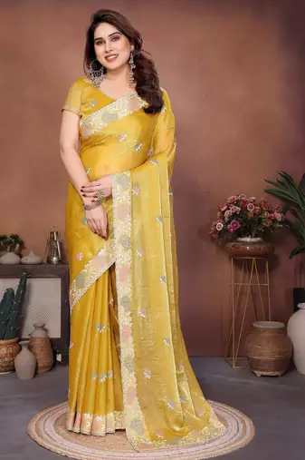 Designer Party Wear Floral Embroidery Saree