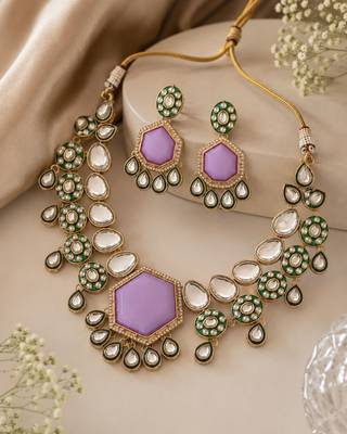 Light purple color kundan necklace set 3