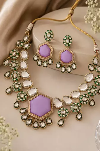 Light purple color kundan necklace set