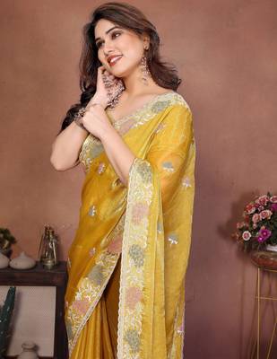 Designer Party Wear Floral Embroidery Saree 2