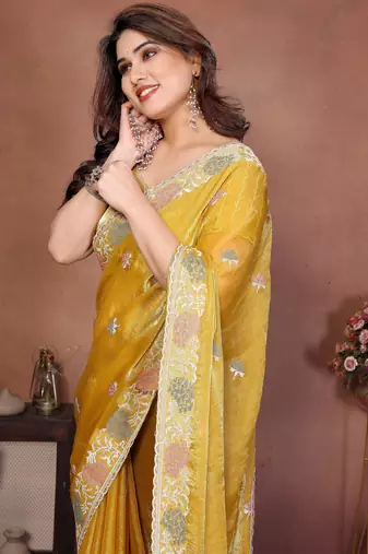 Designer Party Wear Floral Embroidery Saree