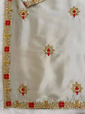 Cream zapan satin silk sequin work plazzo suit set 4