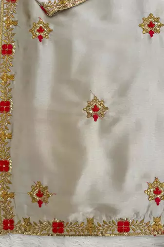 Cream zapan satin silk sequin work plazzo suit set