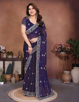 Designer Party Wear Floral Embroidery Saree 1