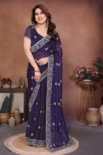Designer Party Wear Floral Embroidery Saree