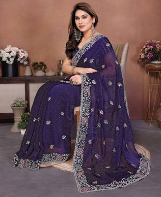 Designer Party Wear Floral Embroidery Saree 2