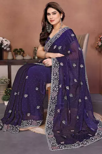Designer Party Wear Floral Embroidery Saree