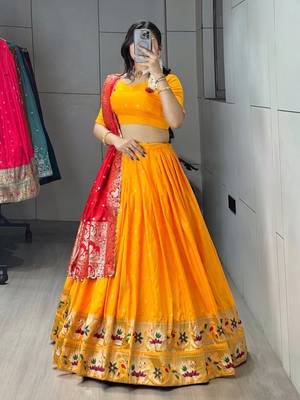 yellwo silk blend zari weaving lehenga choli 3