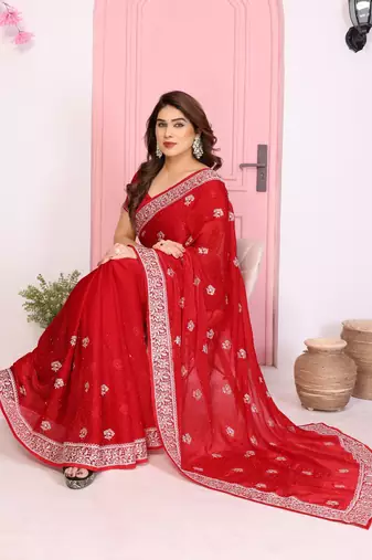 Designer Party Wear Floral Embroidery Saree