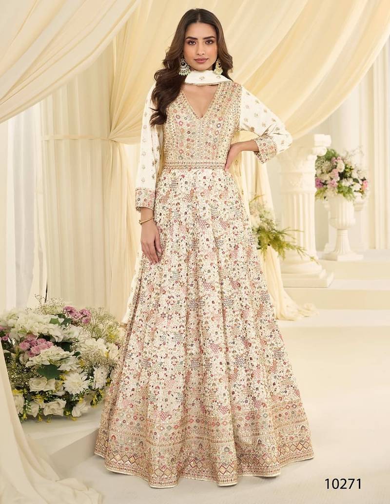Off white georgette anarkali gown - free size