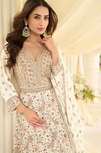 Off white georgette anarkali gown - free size