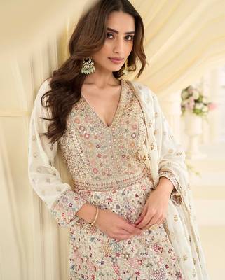 Off white georgette anarkali gown - free size 3