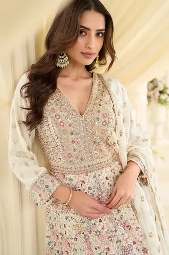 Off white georgette anarkali gown - free size