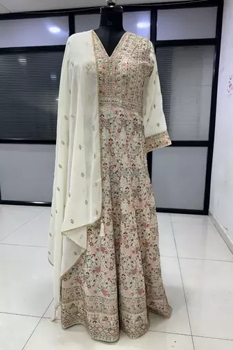 Off white georgette anarkali gown - free size