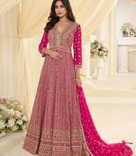 Pink georgette all over work anarkali gowns free size 