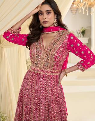 Pink georgette all over work anarkali gowns free size  3