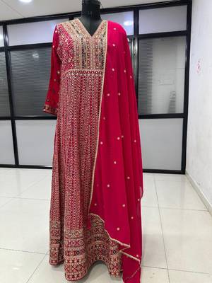 Pink georgette all over work anarkali gowns free size  4