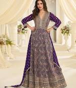 Purple georgette all over work anarkali gowns free size 