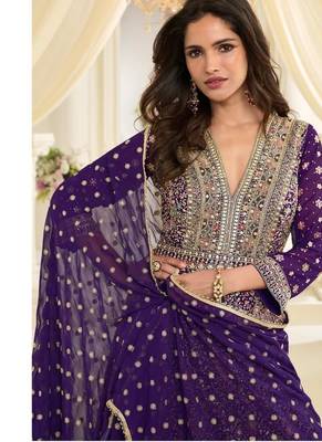 Purple georgette all over work anarkali gowns free size  3