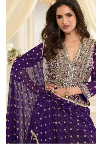 Purple georgette all over work anarkali gowns free size 