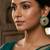 Traditional gold emerald green kundan stud earrings with beaded border for women