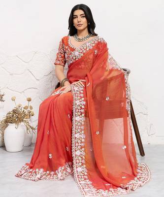 Designer Party Wear Floral Embroidery Saree 2