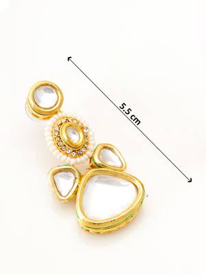 gold plated multi-tier kundan drop earrings with pearl halo and polki stones 4