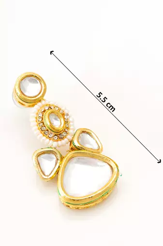 gold plated multi-tier kundan drop earrings with pearl halo and polki stones