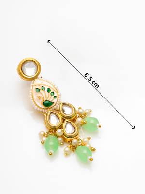 gold plated kundan earrings with meenakari peacock motif and stone drops 4