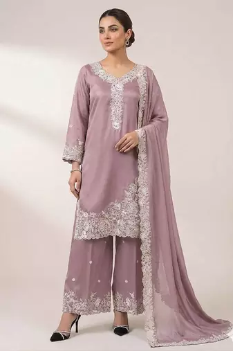 Lavender french crape sequence embroidered plazzo suit
