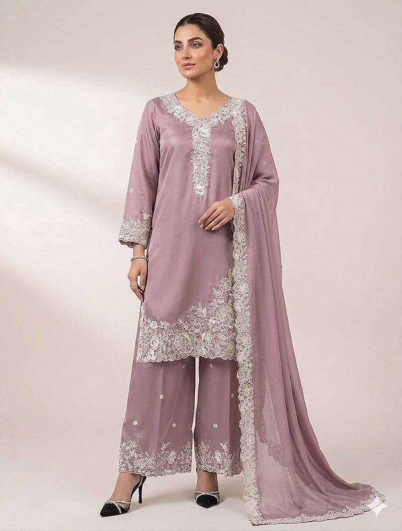 lavender crepe sequins embroidered palazzo suit
