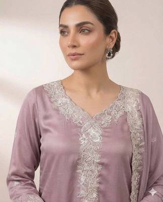 Lavender french crape sequence embroidered palazzo suit 3