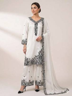 White french crape sequence embroidered palazzo suit 1