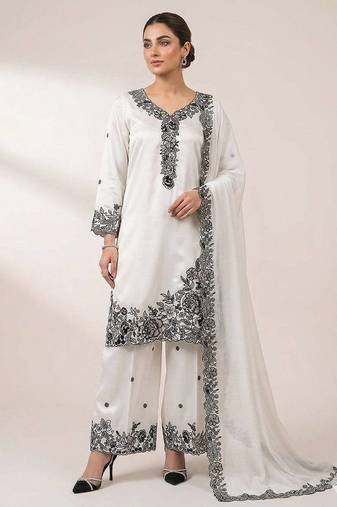 white crepe sequins embroidered palazzo suit