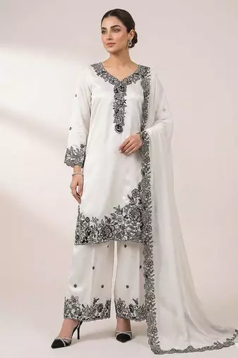 White french crape sequence embroidered plazzo suit